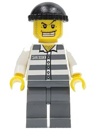 LEGO part Police - Jail Prisoner 50380 Prison Stripes, Dark Bluish Gray Legs, Black Knit Cap, Gold Tooth cty0007