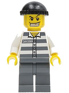 LEGO onderdeel Police - Jail Prisoner 50380 Prison Stripes, Dark Bluish Gray Legs, Black Knit Cap, Gold Tooth (cty0007)