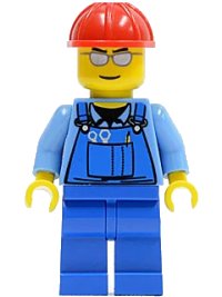 LEGO onderdeel Overalls with Tools in Pocket Blue, Red Construction Helmet, Silver Sunglasses cty0029
