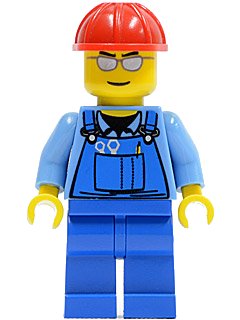 LEGO onderdeel Overalls with Tools in Pocket Blue, Red Construction Helmet, Silver Sunglasses (cty0029)