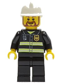 LEGO part Fire - Reflective Stripes, Black Legs, White Fire Helmet, Brown Beard Rounded cty0055