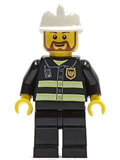 LEGO onderdeel Fire - Reflective Stripes, Black Legs, White Fire Helmet, Brown Beard Rounded (cty0055)