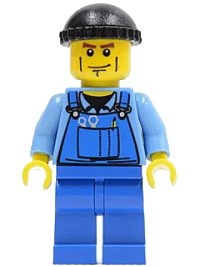 LEGO onderdeel Overalls with Tools in Pocket Blue, Black Knit Cap, Cheek Lines cty0076