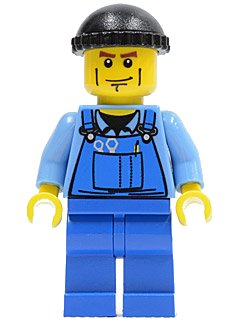 LEGO onderdeel Overalls with Tools in Pocket Blue, Black Knit Cap, Cheek Lines (cty0076)