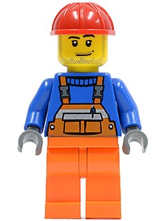 LEGO onderdeel Overalls with Safety Stripe Orange, Orange Legs, Red Construction Helmet, Smirk and Stubble Beard (cty0079)