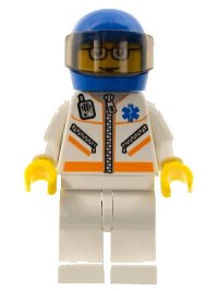 LEGO part Doctor - Jacket with Zipper and EMT Star of Life - White Legs, Blue Helmet, Trans-Brown Visor, Glasses and Brown Eyebrows cty0080