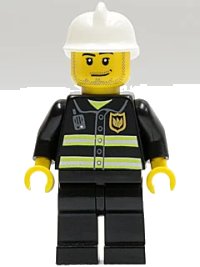 LEGO part Fire - Reflective Stripes, Black Legs, White Fire Helmet, Smirk and Stubble Beard cty0093