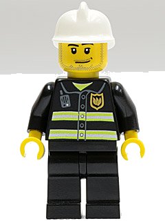 LEGO onderdeel Fire - Reflective Stripes, Black Legs, White Fire Helmet, Smirk and Stubble Beard (cty0093)