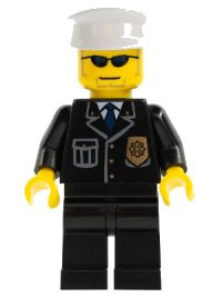 LEGO part Police - City Suit with Blue Tie and Badge, Black Legs, Sunglasses, White Hat cty0094
