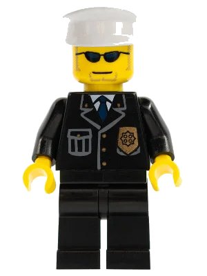 LEGO onderdeel Police - City Suit with Blue Tie and Badge, Black Legs, Sunglasses, White Hat (cty0094)
