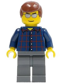 LEGO part Plaid Button Shirt, Dark Bluish Gray Legs, Reddish Brown Male Hair, Silver Sunglasses cty0103