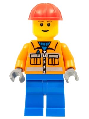 LEGO onderdeel Construction Worker - Orange Zipper, Safety Stripes, Orange Arms, Blue Legs, Red Construction Helmet (cty0105)