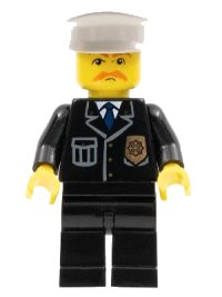 LEGO onderdeel Police - City Suit with Blue Tie and Badge, Black Legs, Brown Moustache, White Hat cty0128