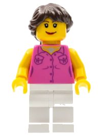 LEGO part Dark Pink Vest and Heart Necklace, White Legs, Dark Brown Hair Ponytail Long French Braided cty0181