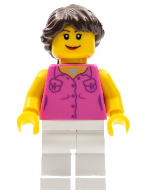 LEGO onderdeel Dark Pink Vest and Heart Necklace, White Legs, Dark Brown Hair Ponytail Long French Braided (cty0181)