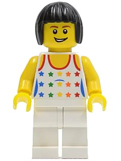 LEGO onderdeel Shirt with Female Rainbow Stars Pattern, White Legs, Black Bob Cut Hair (cty0182)