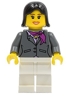 LEGO onderdeel Dark Bluish Gray Jacket with Magenta Scarf, White Legs, Black Female Hair (cty0195)