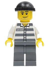 LEGO onderdeel Police - Jail Prisoner 50380 Prison Stripes, Dark Bluish Gray Legs, Black Knit Cap, Smirk and Stubble Beard cty0200