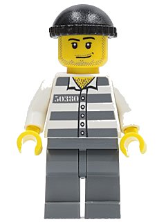 LEGO onderdeel Police - Jail Prisoner 50380 Prison Stripes, Dark Bluish Gray Legs, Black Knit Cap, Smirk and Stubble Beard (cty0200)