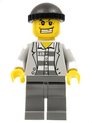 LEGO onderdeel Police - Jail Prisoner Jacket over Prison Stripes, Dark Bluish Gray Legs, Black Knit Cap, Gold Tooth (cty0206)