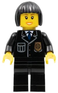 LEGO onderdeel Police - City Suit with Blue Tie and Badge, Black Legs, Black Bob Cut Hair cty0211
