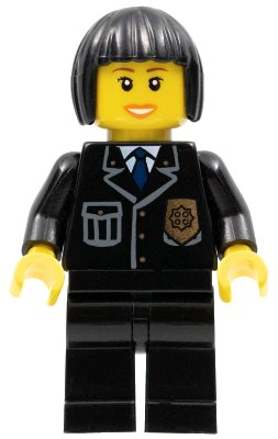 LEGO onderdeel Police - City Suit with Blue Tie and Badge, Black Legs, Black Bob Cut Hair (cty0211)