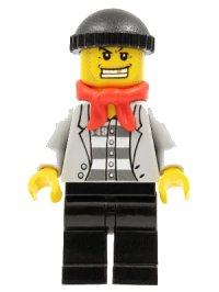 LEGO part Police - Jail Prisoner Jacket over Prison Stripes, Black Legs, Black Knit Cap, Gold Tooth, Bandana cty0254