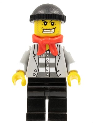 LEGO onderdeel Police - Jail Prisoner Jacket over Prison Stripes, Black Legs, Black Knit Cap, Gold Tooth, Bandana (cty0254)