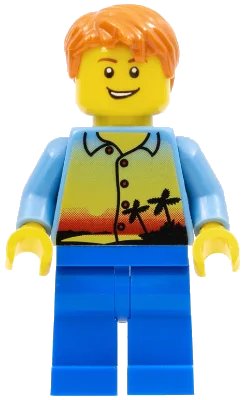 LEGO onderdeel Sunset and Palm Trees - Male, Blue Legs, Dark Orange Short Tousled Hair, Lopsided Grin (cty0275)