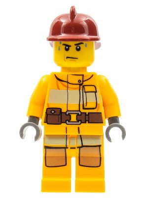 LEGO onderdeel Fire - Bright Light Orange Fire Suit with Utility Belt, Dark Red Fire Helmet, Sweat Drops (cty0279)