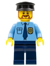 LEGO part Police - City Shirt with Dark Blue Tie and Gold Badge, Dark Blue Legs, Black Hat cty0289
