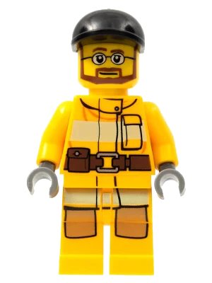 LEGO onderdeel Fire - Bright Light Orange Fire Suit with Utility Belt, Black Short Bill Cap, Beard and Glasses (cty0300)