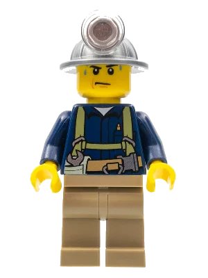 LEGO onderdeel Miner - Shirt with Harness and Wrench, Dark Tan Legs, Mining Helmet, Sweat Drops (cty0311)