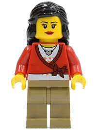 LEGO part Sweater Cropped with Bow, Heart Necklace, Dark Tan Legs, Black Female Hair Mid-Length cty0313