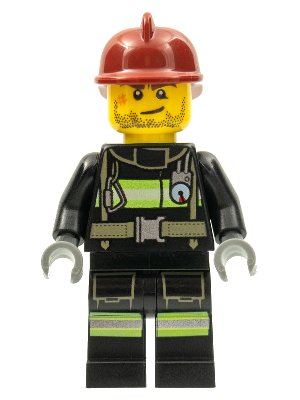 LEGO onderdeel Fire - Reflective Stripes with Utility Belt, Dark Red Fire Helmet, Crooked Smile and Scar (cty0343)
