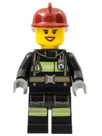 LEGO part Fire - Reflective Stripes with Utility Belt, Dark Red Fire Helmet, Black Eyebrows cty0347