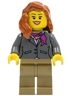 LEGO onderdeel Dark Bluish Gray Jacket with Magenta Scarf, Dark Tan Legs, Dark Orange Female Hair over Shoulder (cty0370)
