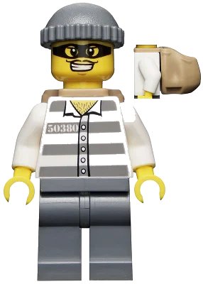 LEGO onderdeel Police - Jail Prisoner 50380 Prison Stripes, Dark Bluish Gray Legs, Dark Bluish Gray Knit Cap, Backpack, Mask (cty0392)