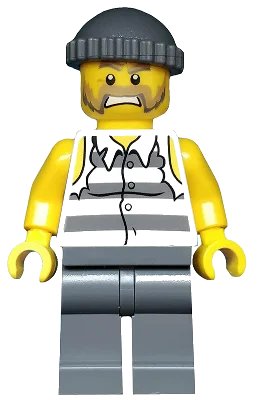 LEGO onderdeel Police - Jail Prisoner Shirt with Prison Stripes and Torn out Sleeves, Dark Bluish Gray Legs, Dark Bluish Gray Knit Cap (cty0481)