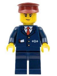 LEGO onderdeel Dark Blue Suit with Train Logo, Dark Blue Legs, Dark Red Hat, Cheek Lines cty0505