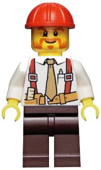 LEGO part Construction Foreman - Shirt with Tie and Suspenders, Dark Brown Legs, Red Construction Helmet cty0529