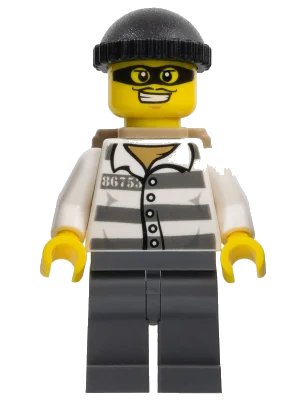 LEGO onderdeel Police - Jail Prisoner 86753 Prison Stripes, Black Knit Cap, Backpack, Mask (cty0537)