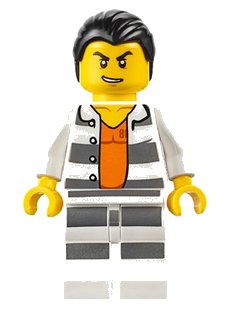 LEGO onderdeel Police - Jail Prisoner Shirt with Prison Stripes and Orange Undershirt, Striped Legs, Hair Combed (cty0613)