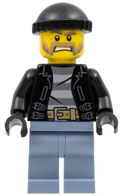 LEGO onderdeel Police - City Bandit Male with Brown and Gray Beard, Black Knit Cap (cty0621)