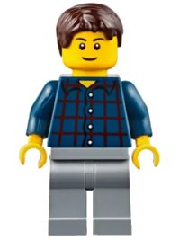 LEGO onderdeel Plaid Button Shirt, Light Bluish Gray Legs, Dark Brown Short Tousled Hair cty0625
