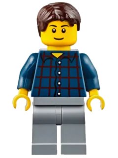 LEGO onderdeel Plaid Button Shirt, Light Bluish Gray Legs, Dark Brown Short Tousled Hair (cty0625)