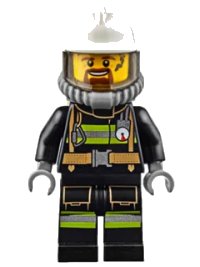 LEGO part Fire - Reflective Stripes with Utility Belt, White Fire Helmet, Breathing Neck Gear with Air Tanks, Trans-Brown Visor, Goatee cty0626