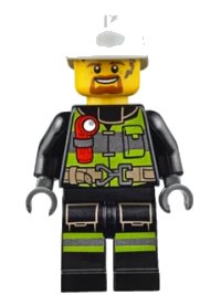 LEGO part Fire - Reflective Stripes with Utility Belt and Flashlight, White Fire Helmet, Dark Orange Moustache and Goatee, Soot Marks cty0669