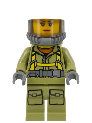 LEGO part Volcano Explorer - Female Worker, Suit with Harness, Construction Helmet, Breathing Neck Gear with Air Tanks, Trans-Brown Visor (cty0681)