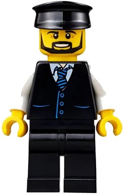 LEGO onderdeel Limousine Driver - Black Vest with Blue Striped Tie, Black Legs, Black Hat, Black Beard (cty0692)